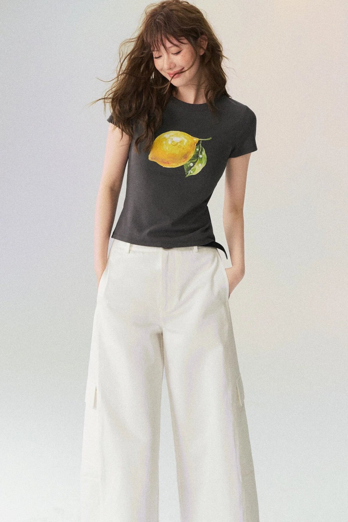 Lemon Print Short-Sleeved Blouse