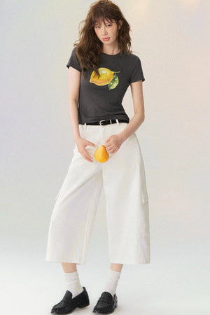 Lemon Print Short-Sleeved Blouse