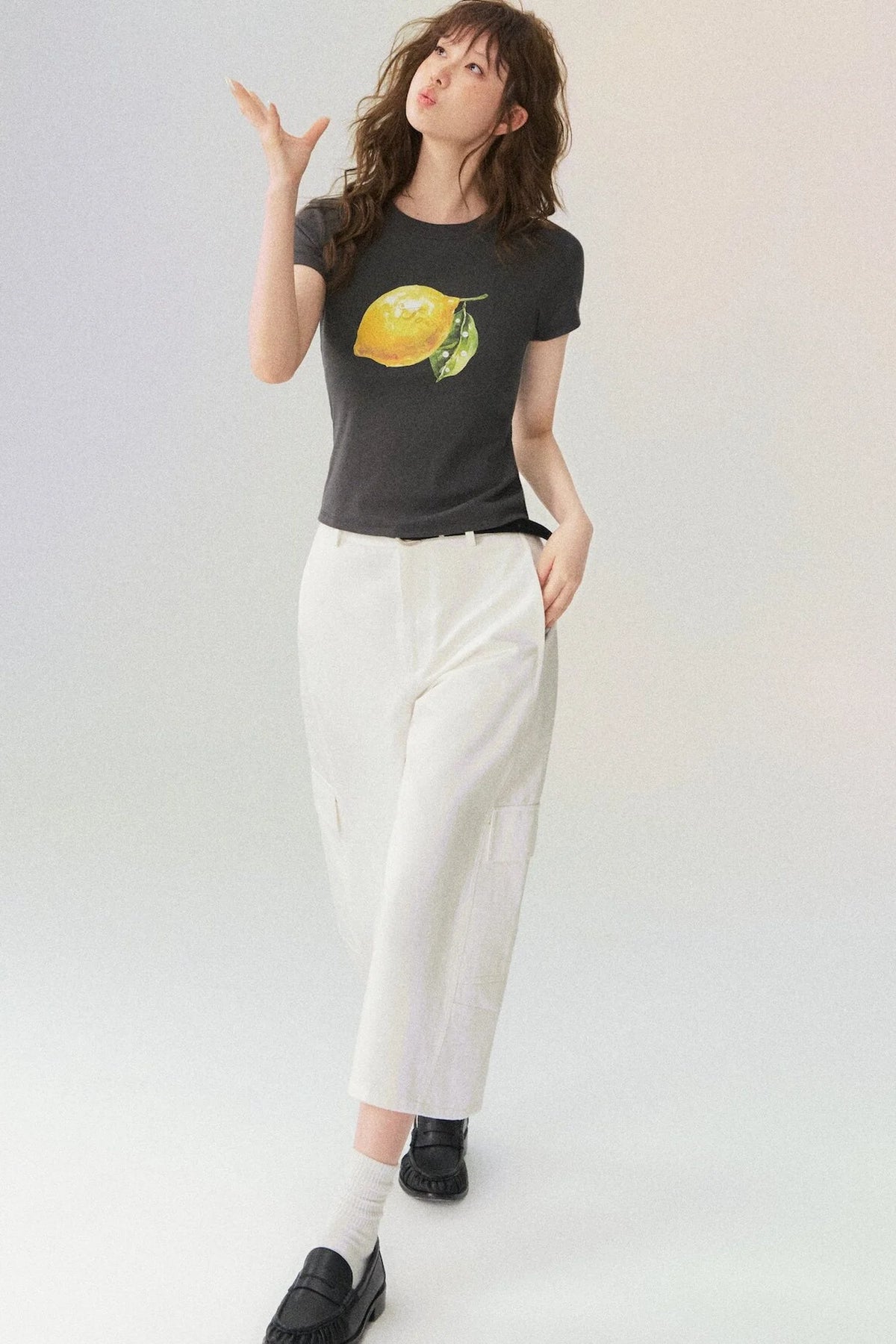 Lemon Print Short-Sleeved Blouse