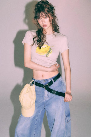 Lemon Print Short-Sleeved Blouse