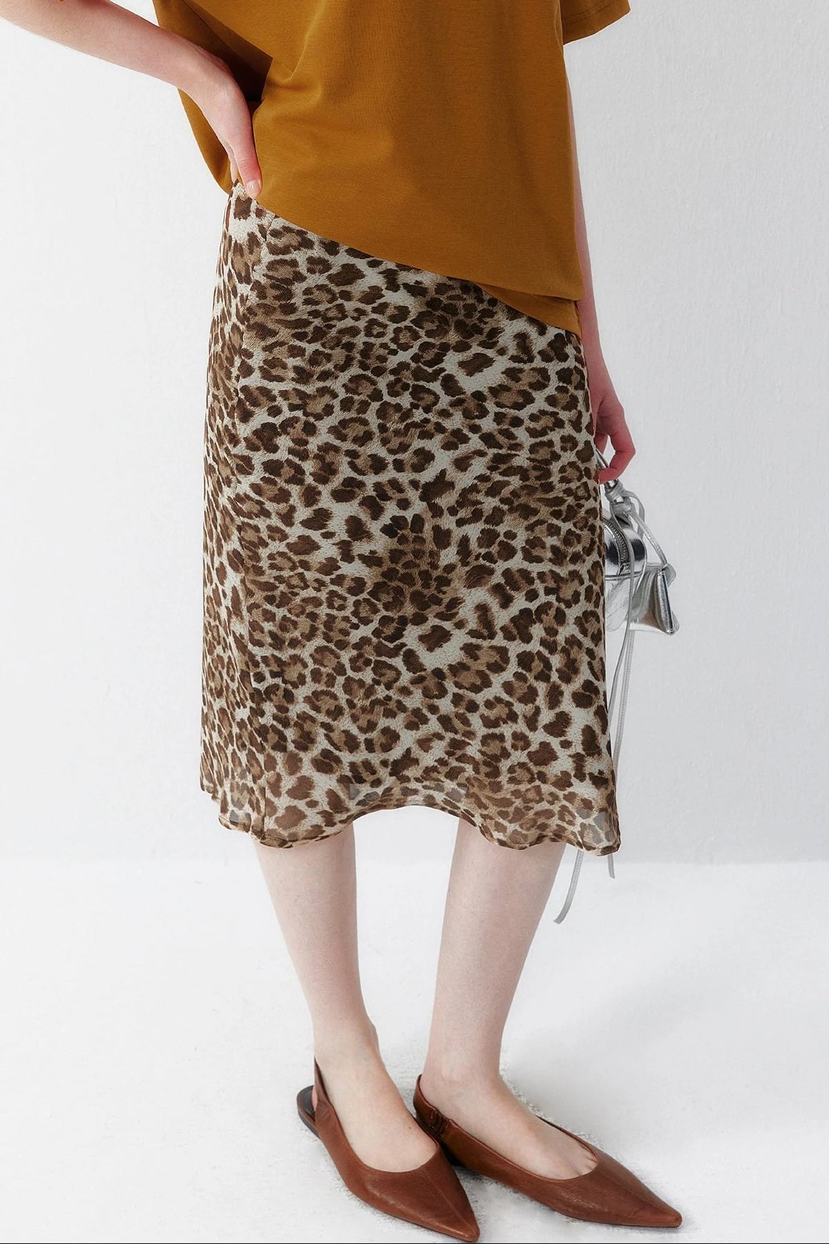 Leopard Chiffon Midi Skirt