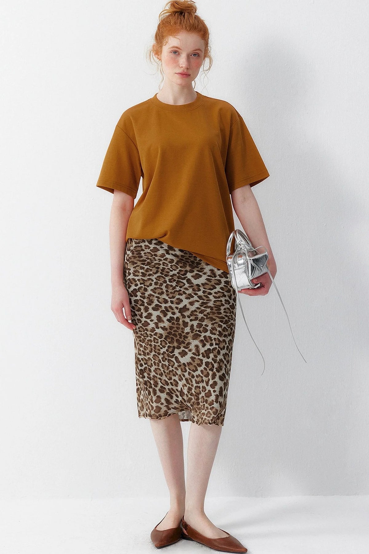 Leopard Chiffon Midi Skirt