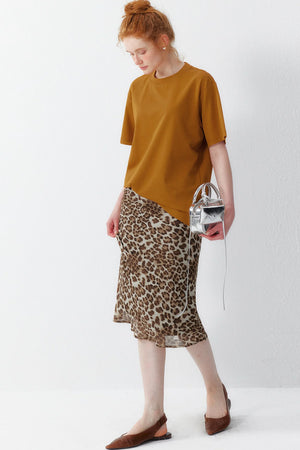 Leopard Chiffon Midi Skirt