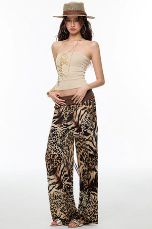 Leopard Chiffon Wide-Leg Pants