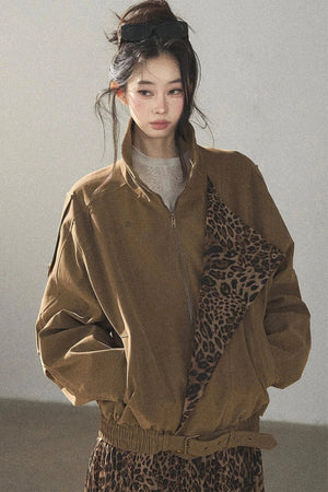 Leopard Lined Faux Suede Trench Coat