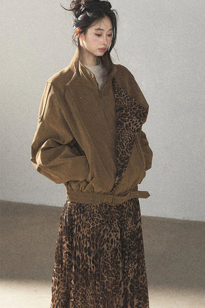 Leopard Lined Faux Suede Trench Coat
