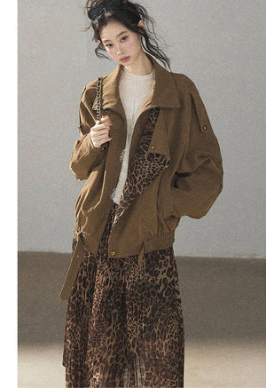 Leopard Lined Faux Suede Trench Coat