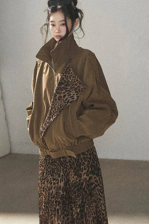 Leopard Lined Faux Suede Trench Coat