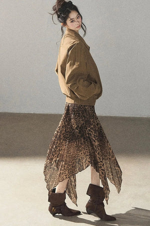 Leopard Lined Faux Suede Trench Coat