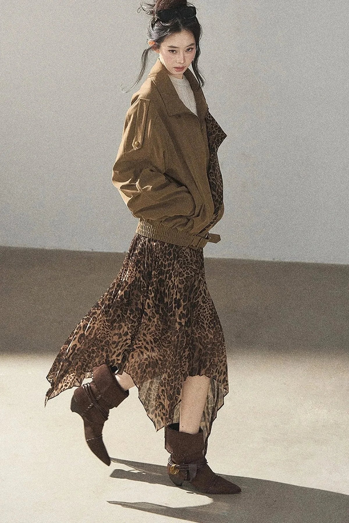 Leopard Lined Faux Suede Trench Coat