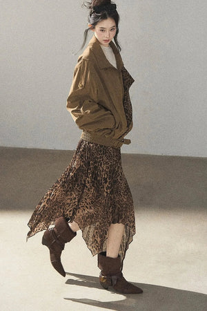 Leopard Lined Faux Suede Trench Coat