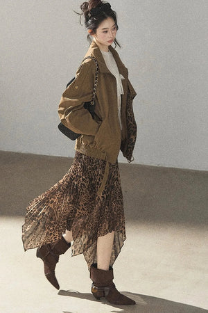 Leopard Lined Faux Suede Trench Coat