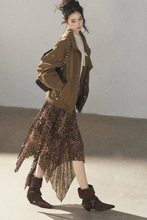 Leopard Lined Faux Suede Trench Coat