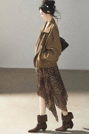 Leopard Lined Faux Suede Trench Coat