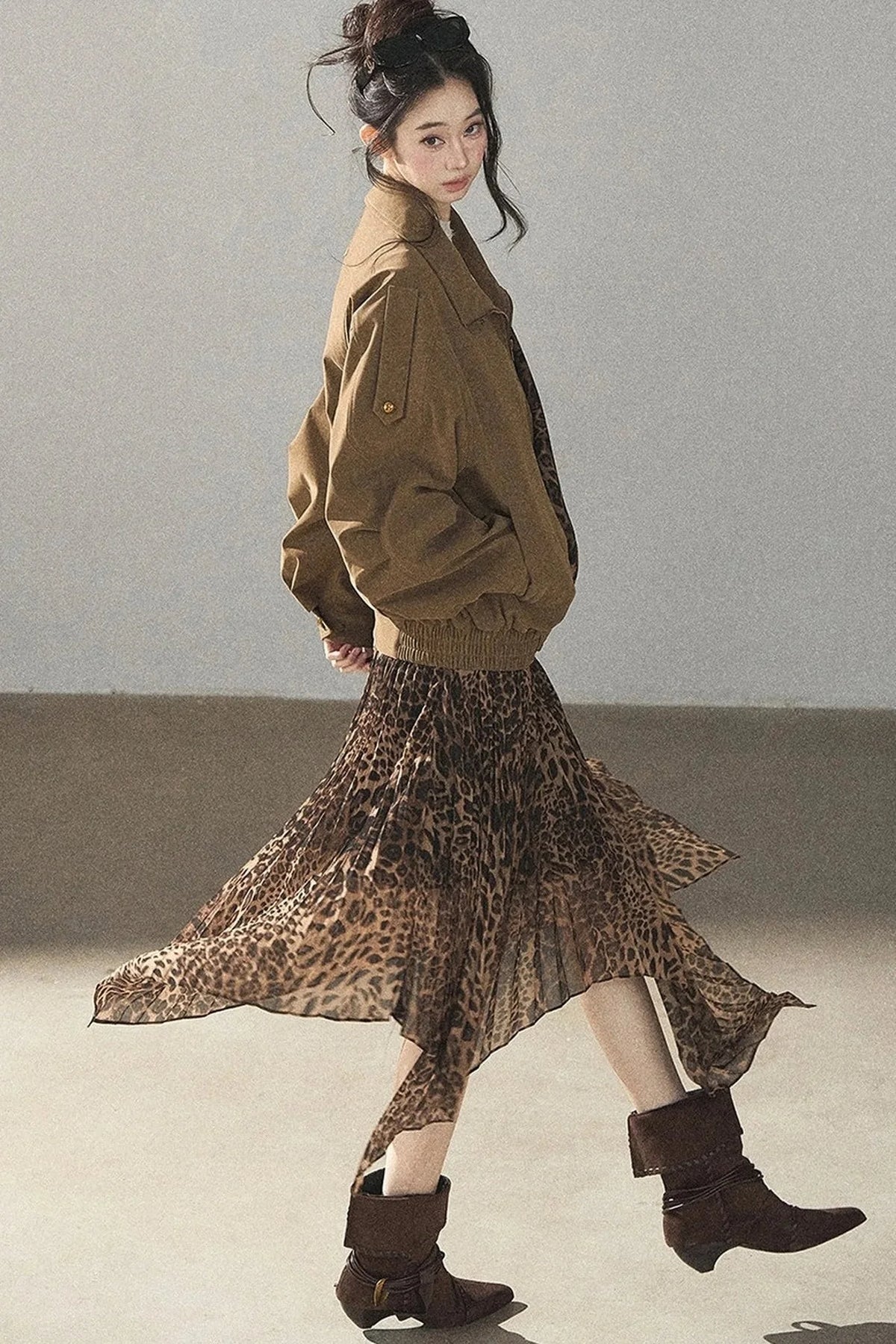 Leopard Lined Faux Suede Trench Coat