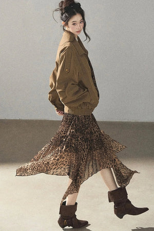 Leopard Lined Faux Suede Trench Coat