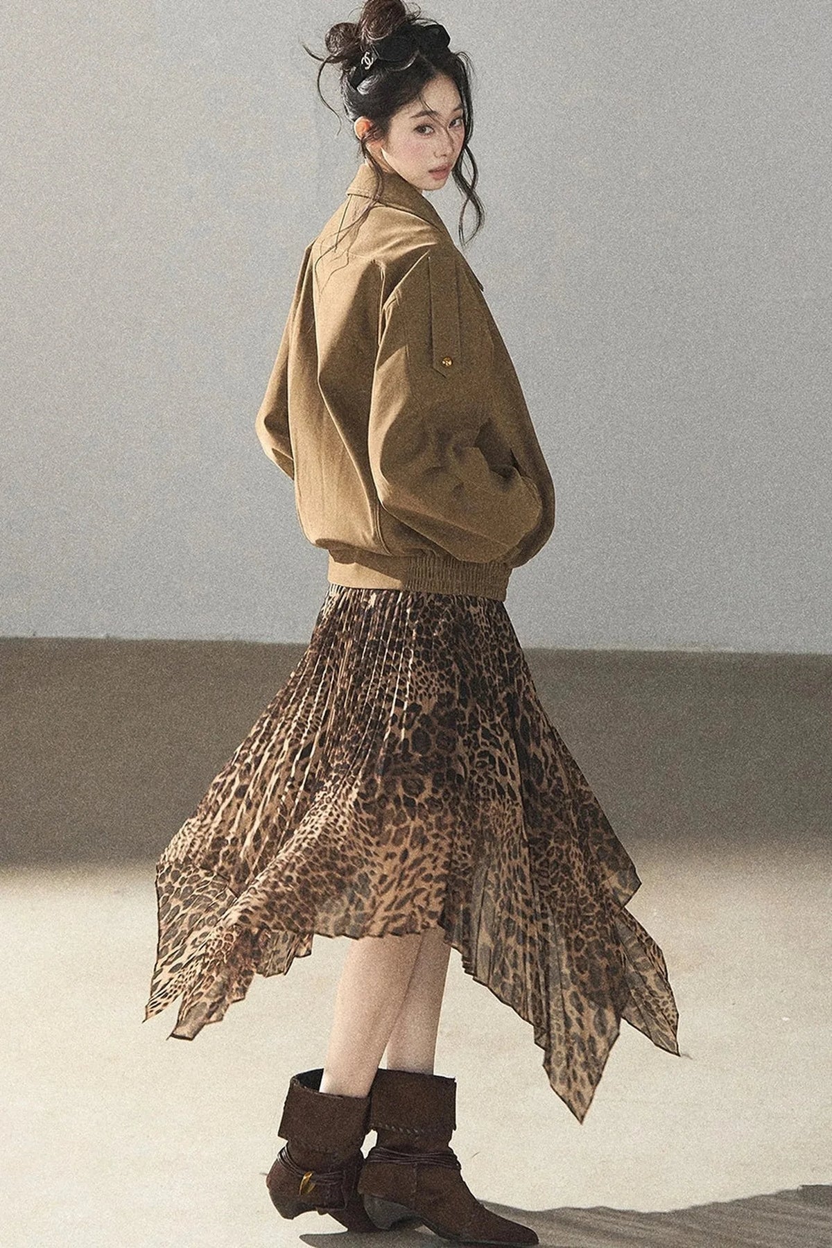 Leopard Lined Faux Suede Trench Coat