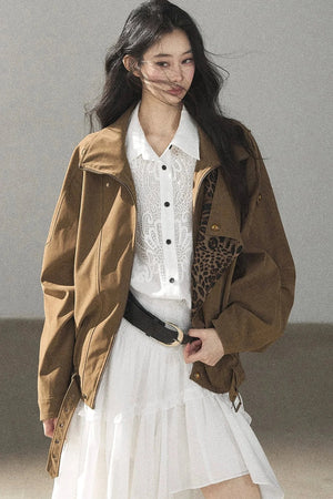Leopard Lined Faux Suede Trench Coat