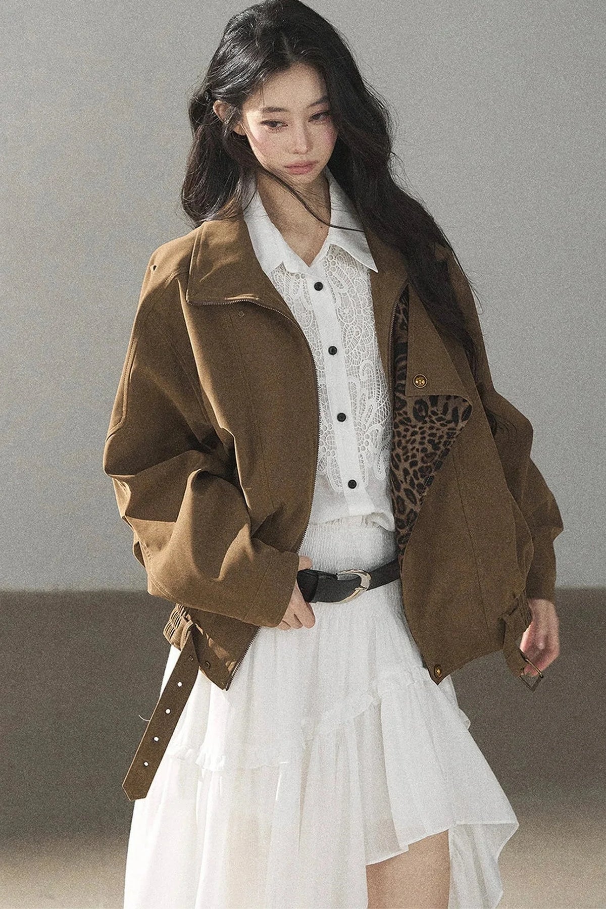 Leopard Lined Faux Suede Trench Coat