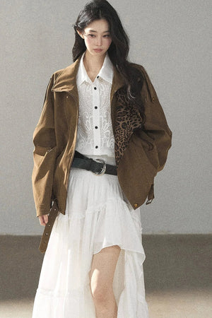 Leopard Lined Faux Suede Trench Coat