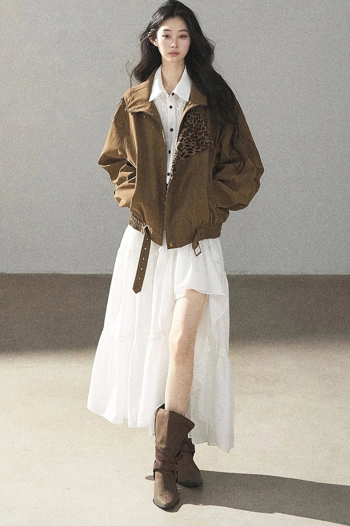 Leopard Lined Faux Suede Trench Coat
