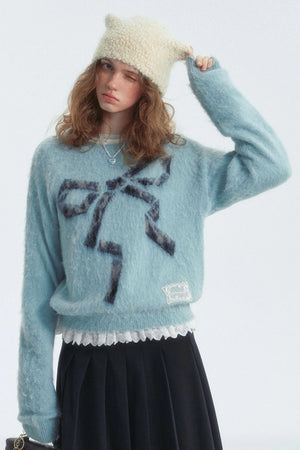 Leopard-Print Bow Crewneck Jumper