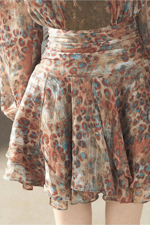Leopard Print Chiffon Puffy Dress and Pants Set