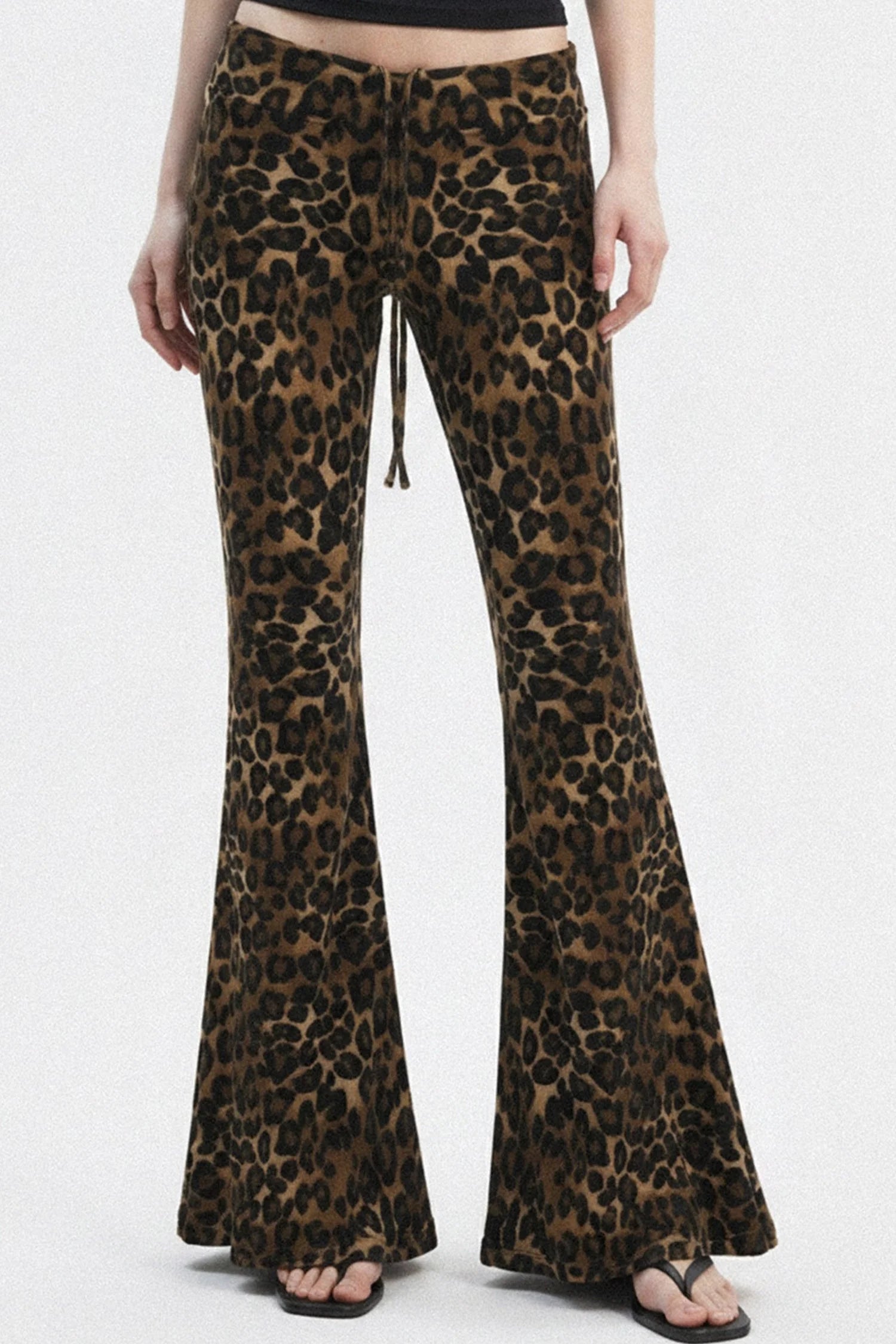 Leopard Print Drawstring Foldable Waist Flared Pants