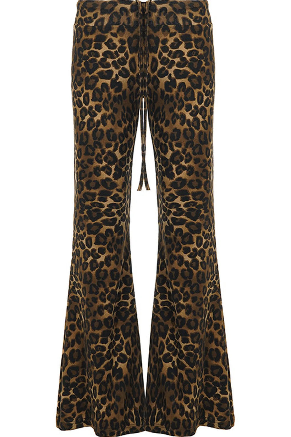 Leopard Print Drawstring Foldable Waist Flared Pants