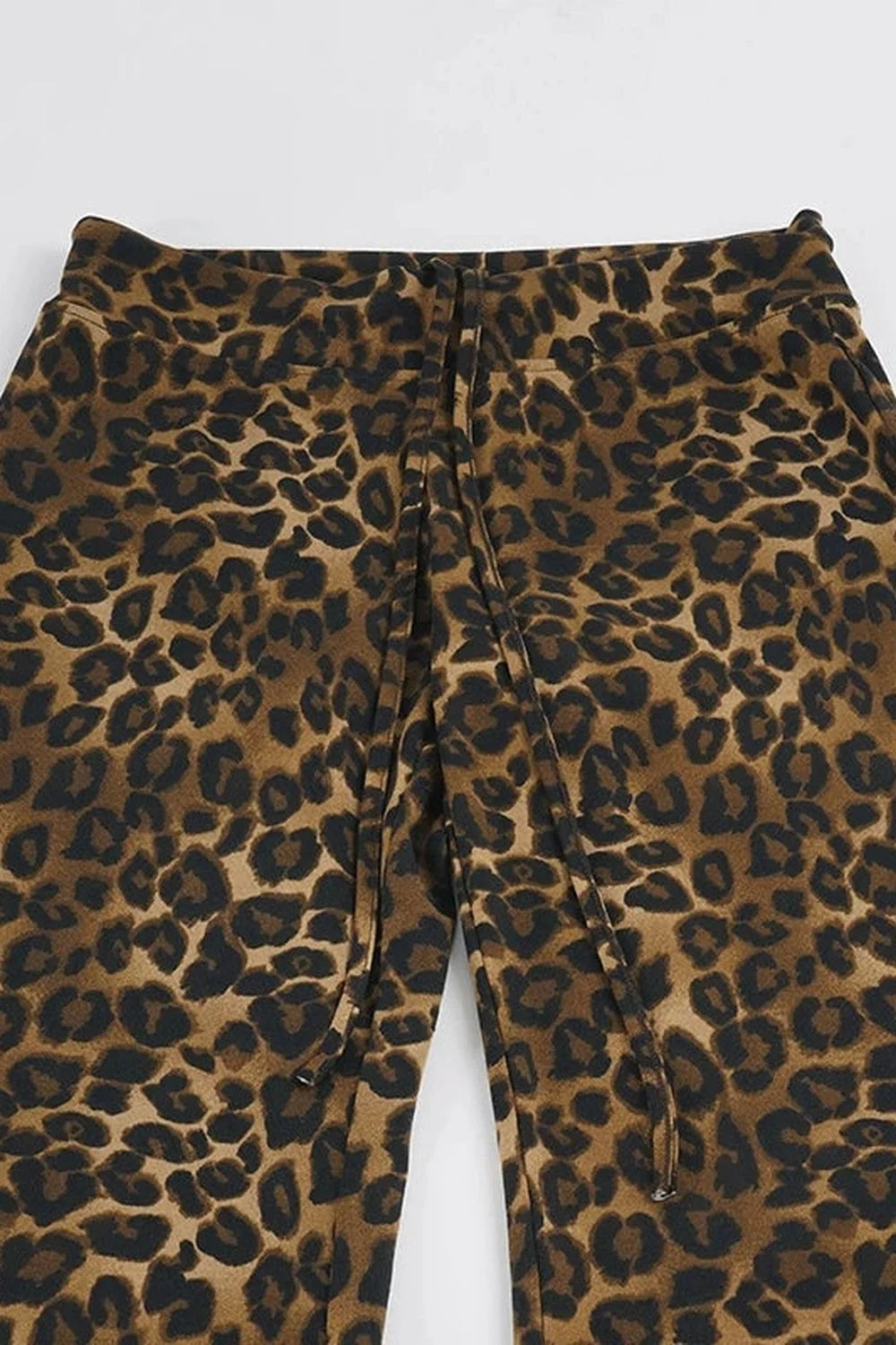 Leopard Print Drawstring Foldable Waist Flared Pants