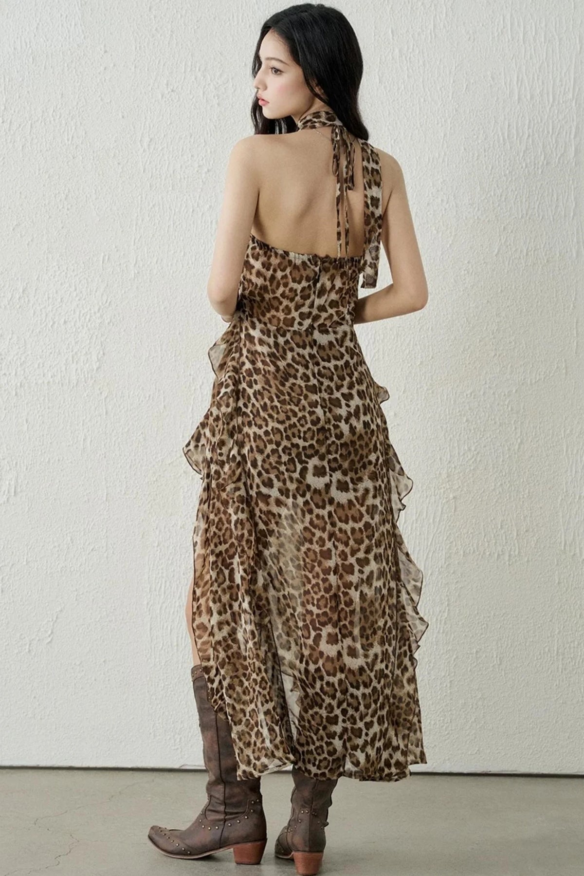 Leopard Print Halter Dress Set
