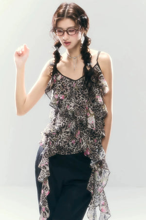 Leopard Print Irregular Chiffon Vest