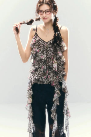 Leopard Print Irregular Chiffon Vest