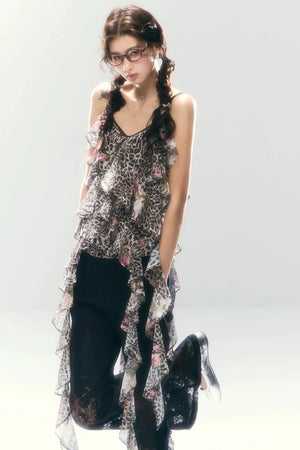 Leopard Print Irregular Chiffon Vest