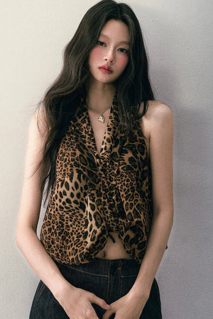 Leopard Print Knotted Halter Top