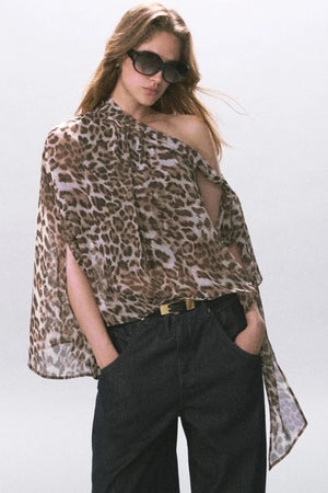 Leopard Print Off-Shoulder Chiffon Vest