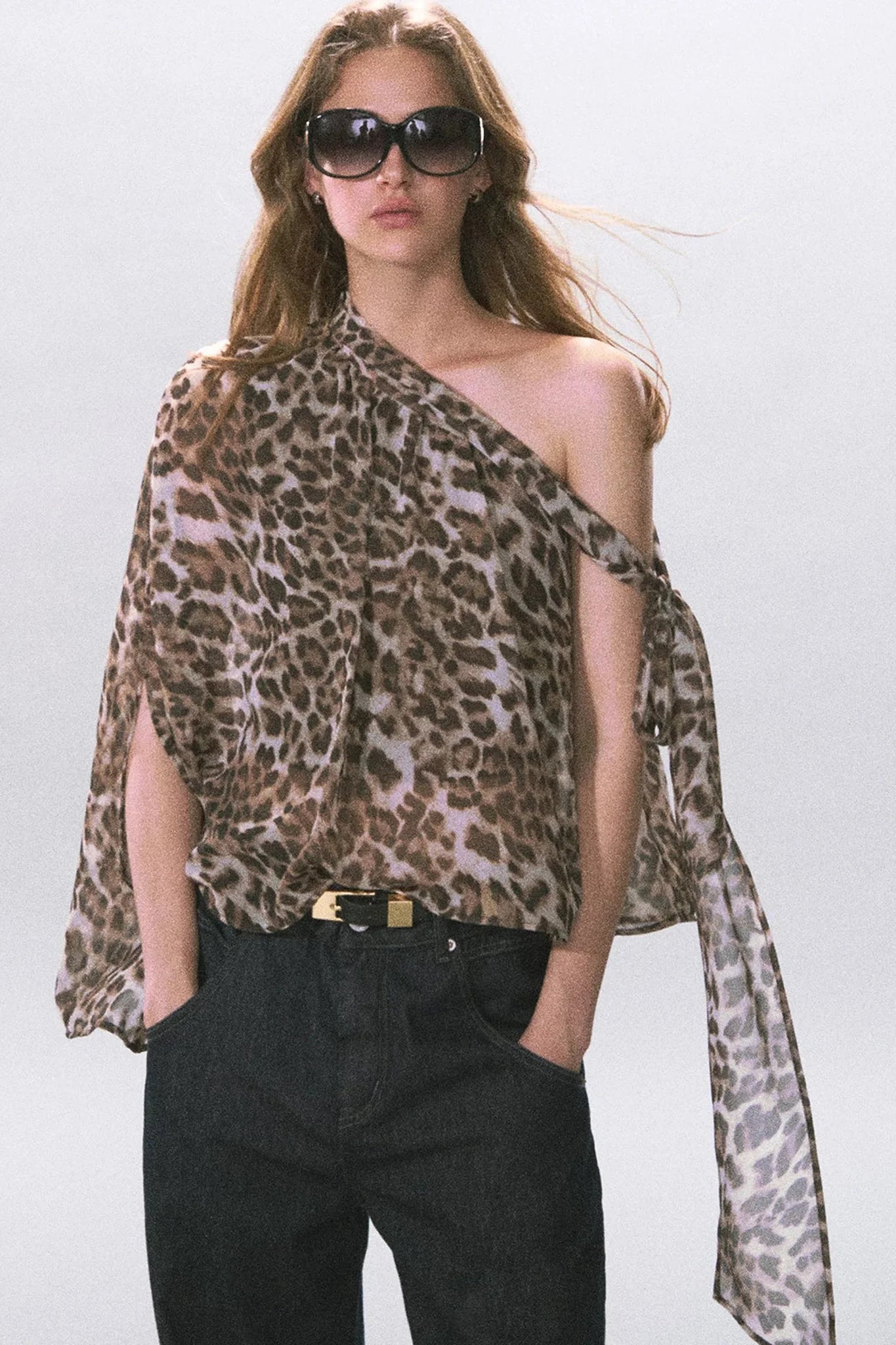Leopard Print Off-Shoulder Chiffon Vest
