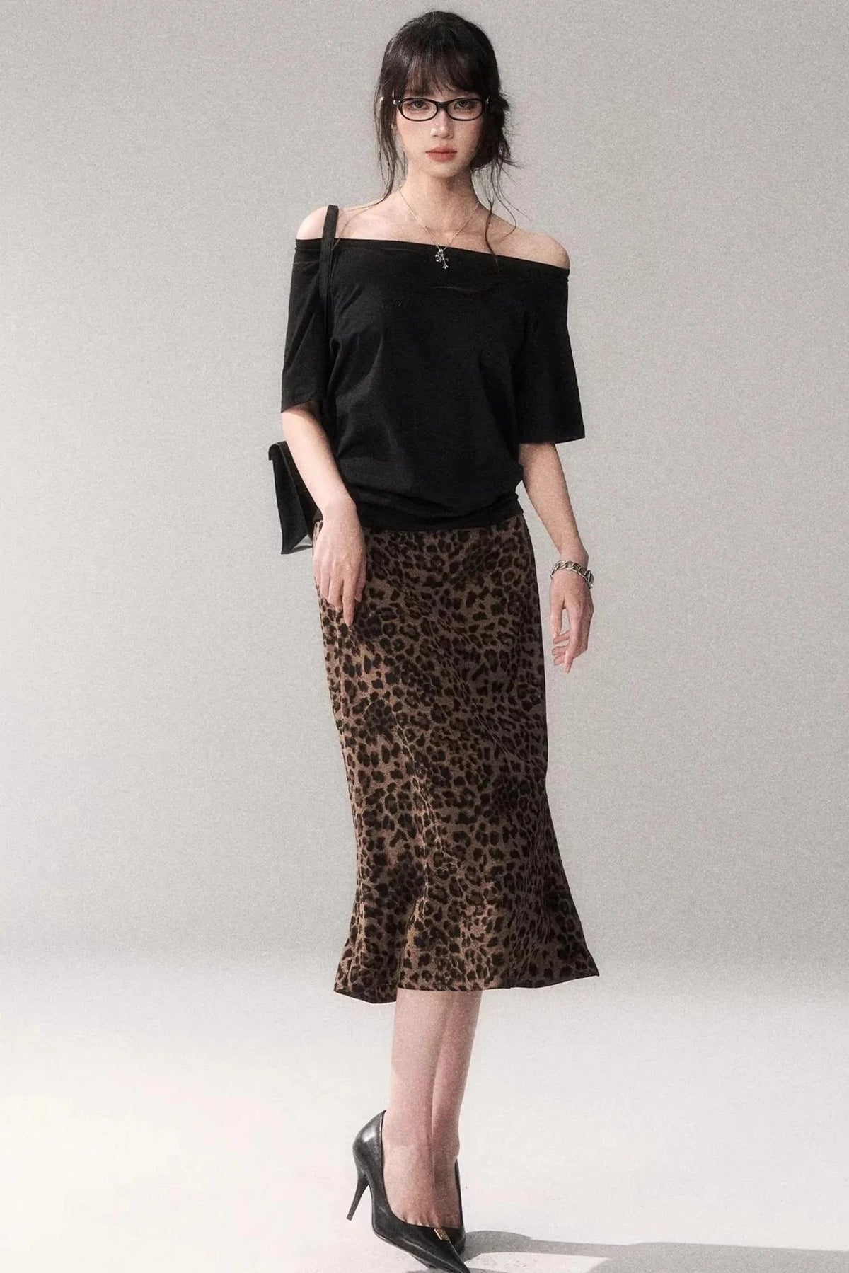 Leopard Print Satin Skirt