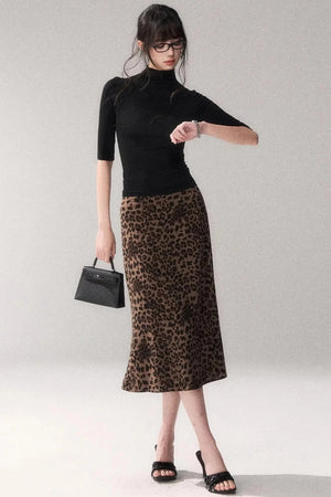 Leopard Print Satin Skirt