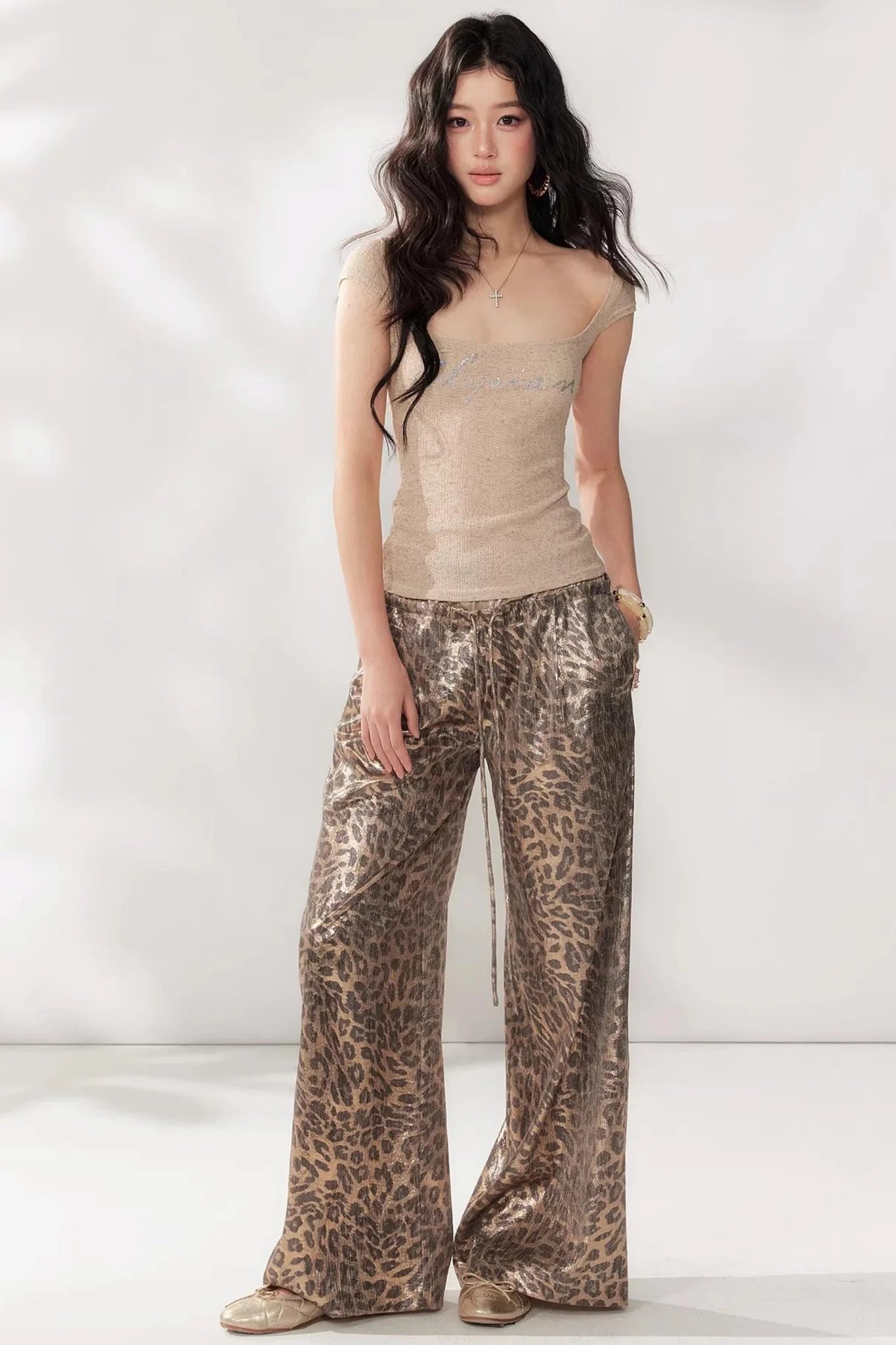 Leopard Print Wide-Leg Pants