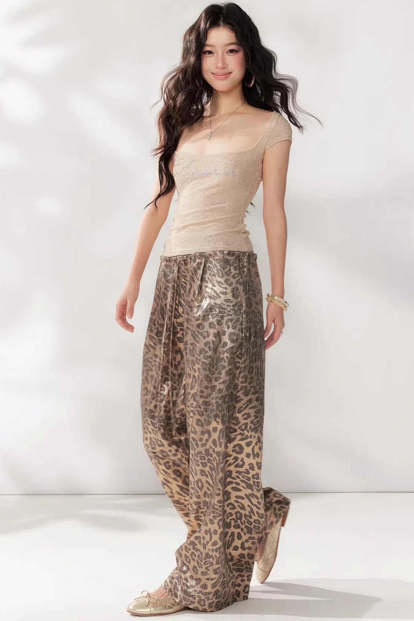 Leopard Print Wide-Leg Pants