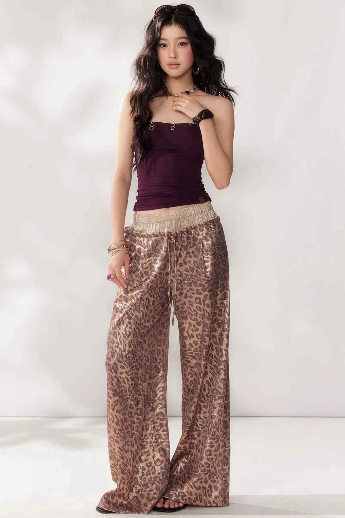 Leopard Print Wide-Leg Pants