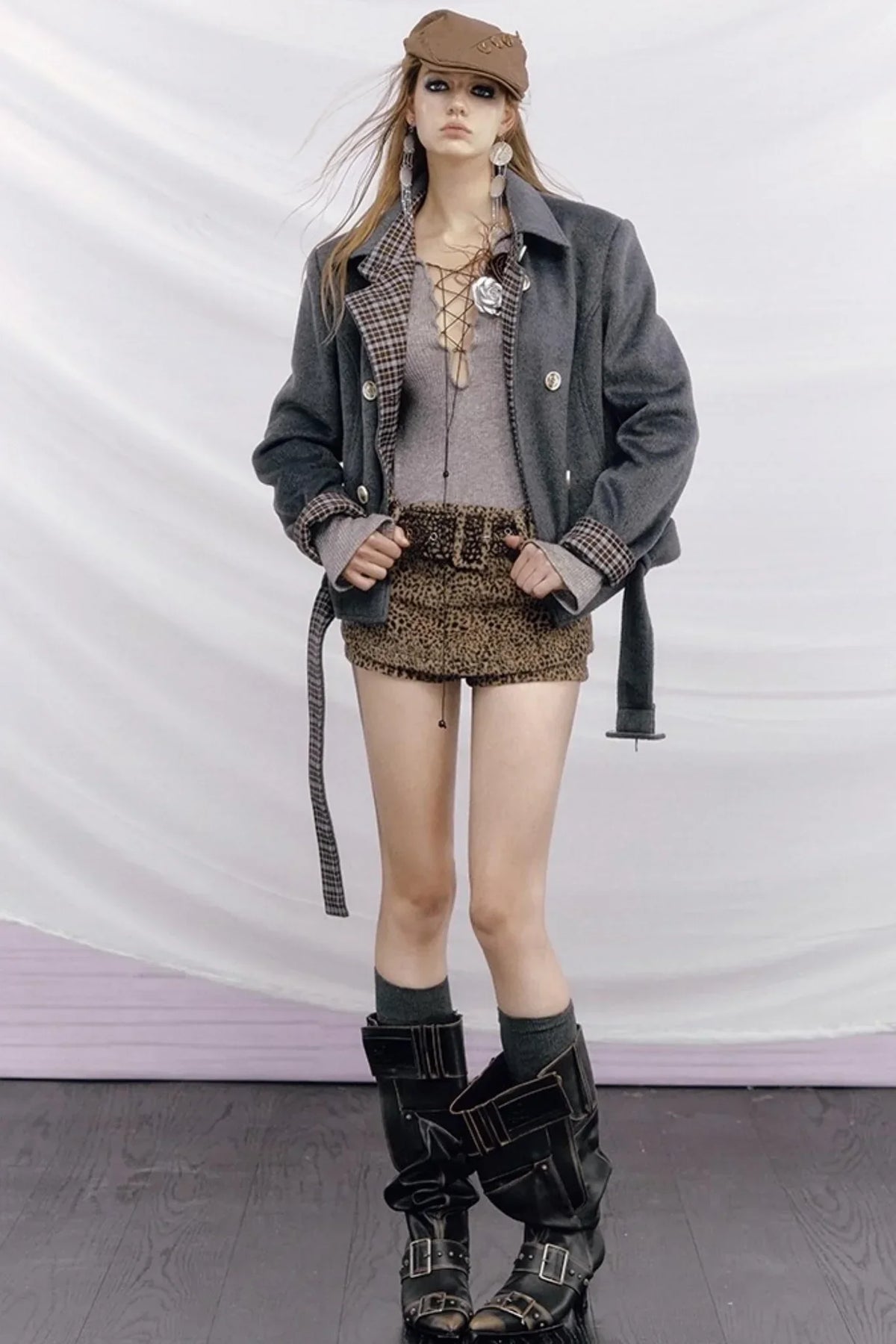 Leopard Print Wool Skirt Pants