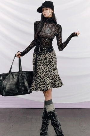Leopard Wool Patchwork Skirt