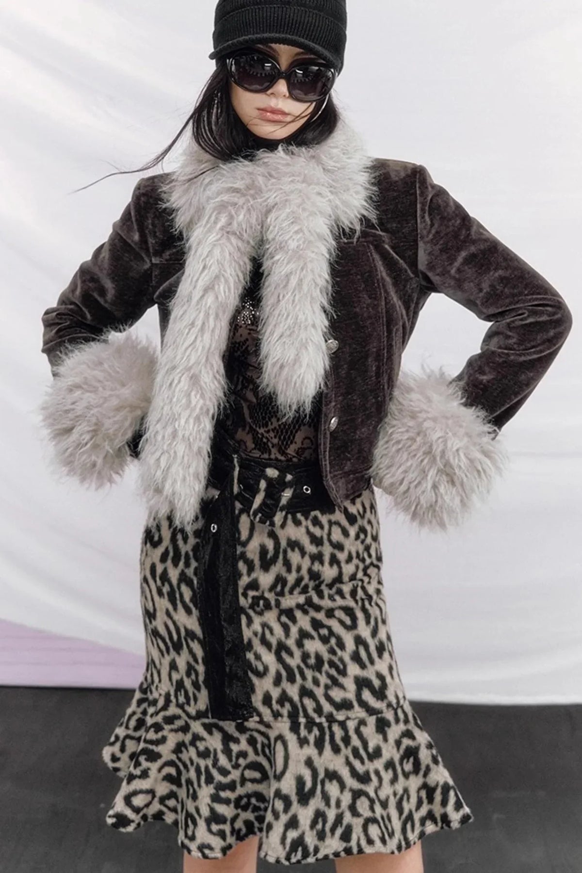 Leopard Wool Patchwork Skirt