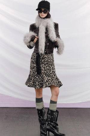 Leopard Wool Patchwork Skirt