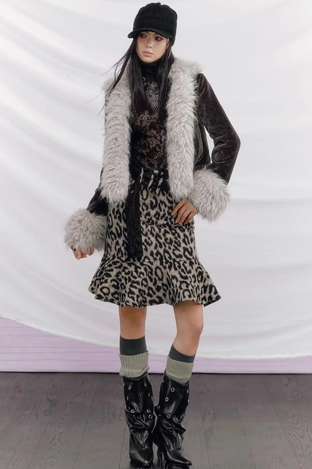 Leopard Wool Patchwork Skirt