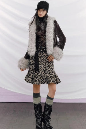 Leopard Wool Patchwork Skirt