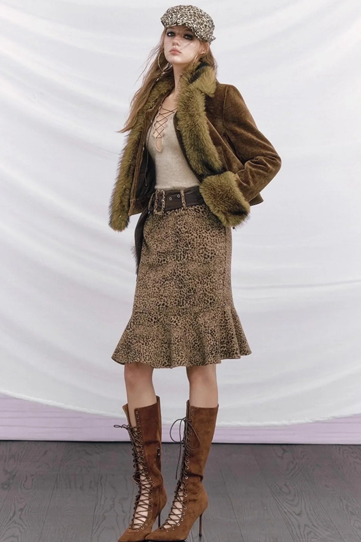 Leopard Wool Patchwork Skirt