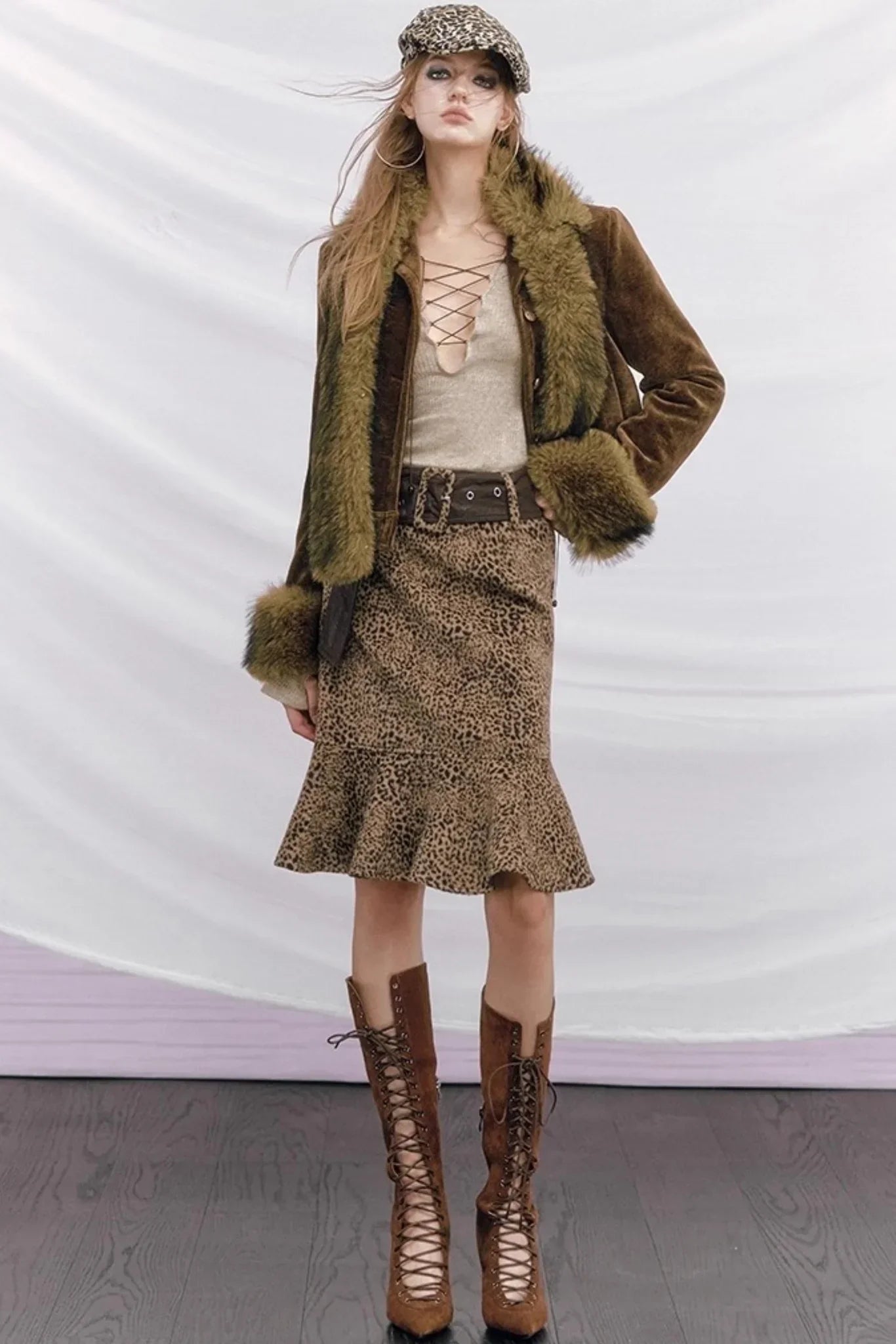 Leopard Wool Patchwork Skirt